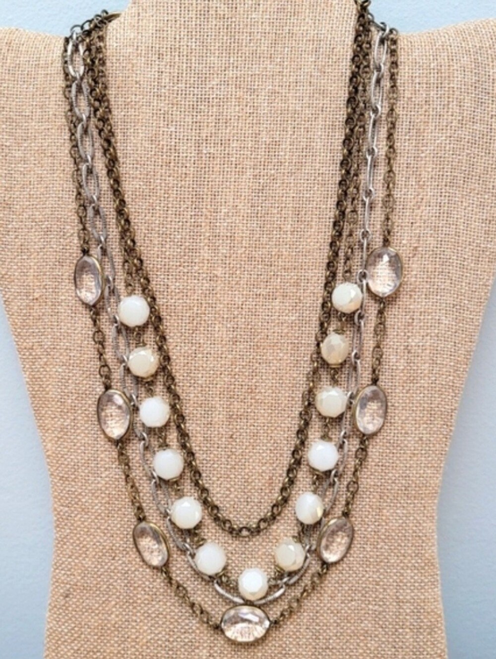 NEW Versatile necklace signed 4 strand multi chain & beads